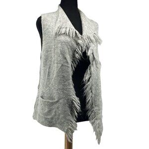 Aritzia Wilfred Free oatmeal fringe vest boho alpaca wool Italian yarn sz xxs